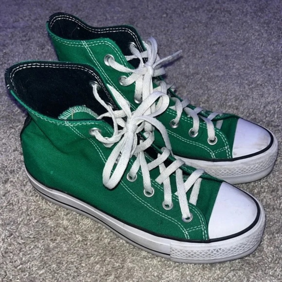 Converse Shoes - Green High Top Platform Lifted Converse 7.5